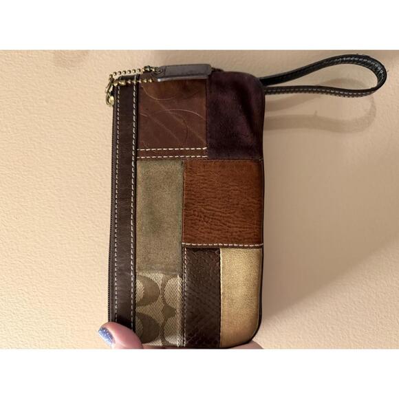 Coach Patchwork Leather and Fabric Wristlet Clutch - Picture 2 of 5